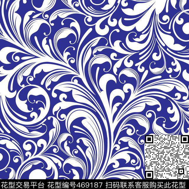 青花瓷花卉民族风传统印花华亿平台下载（图片编号: 469187） - 瓦栏（Walan）