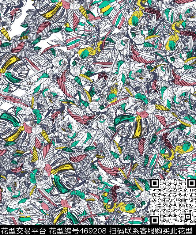 休闲时尚花鸟服装面料传统印花华亿平台下载（图片编号: 469208） - 瓦栏（Walan）