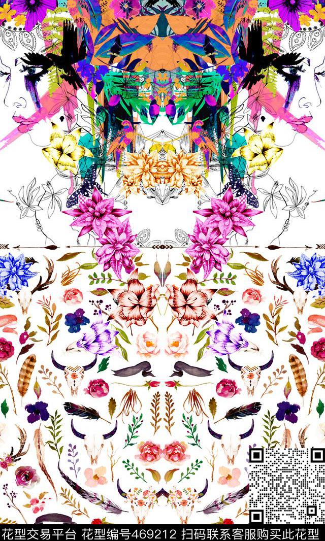 抽象花卉名族数码印花华亿平台下载（图片编号: 469212） - 瓦栏（Walan）