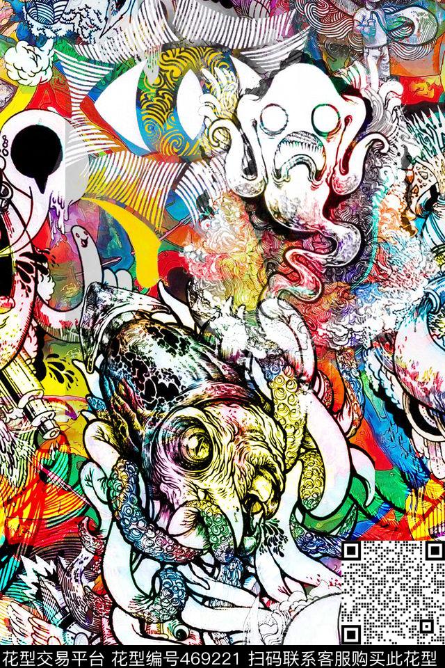 抽象涂鸦t恤数码印花华亿平台下载（图片编号: 469221） - 瓦栏（Walan）