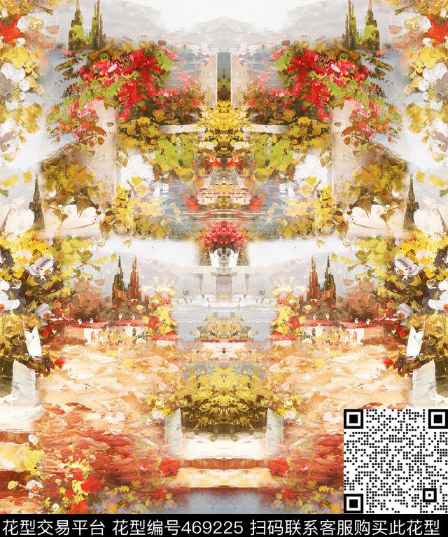 抽象水彩花卉女式服装面料数码印花华亿平台下载（图片编号: 469225） - 瓦栏（Walan）