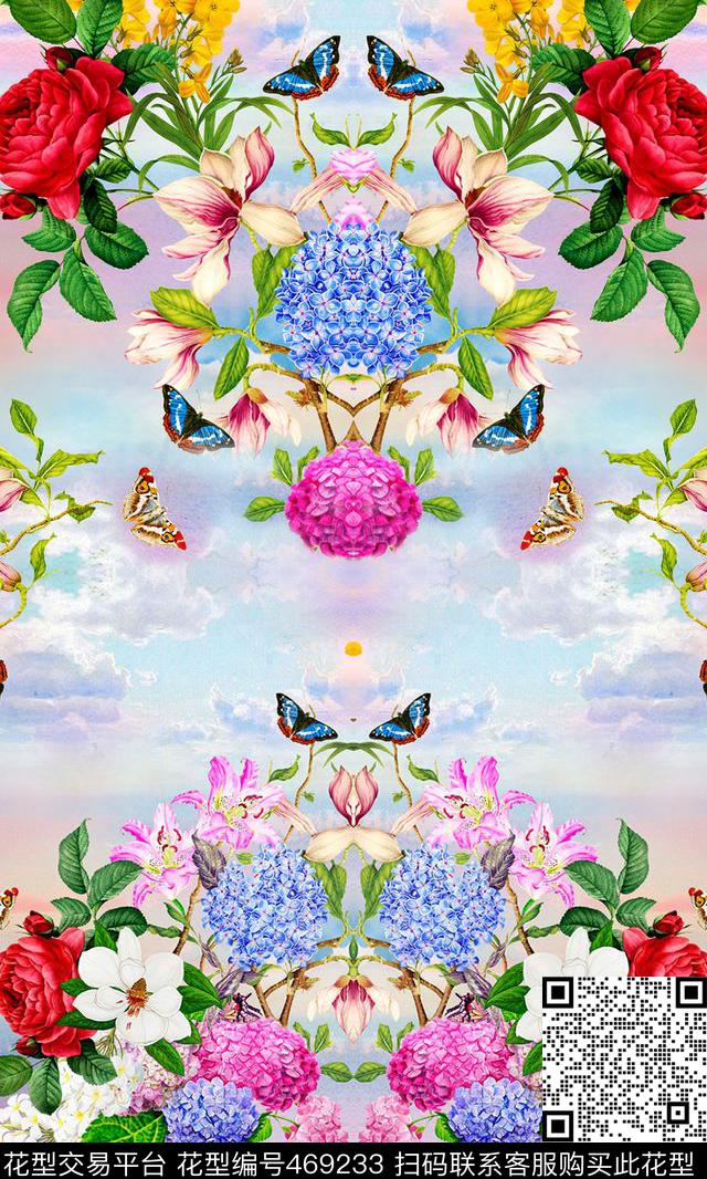 古典云纹底花卉数码印花华亿平台下载（图片编号: 469233） - 瓦栏（Walan）