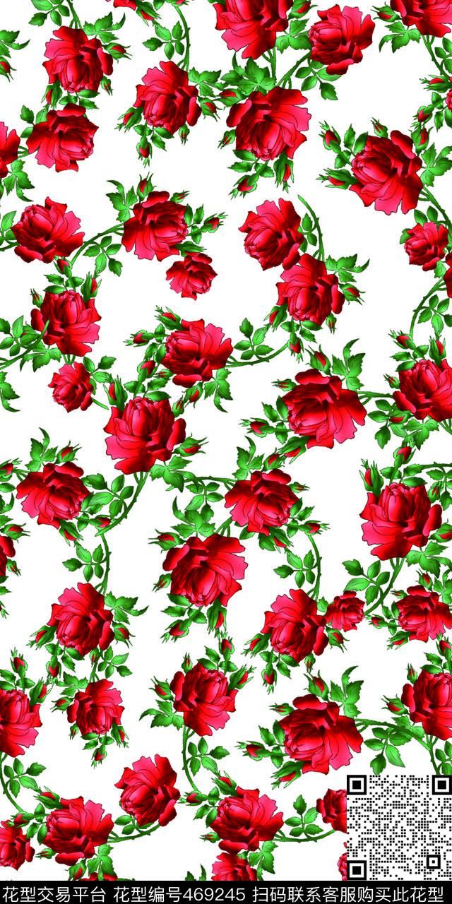 时尚大花玫瑰数码印花华亿平台下载（图片编号: 469245） - 瓦栏（Walan）