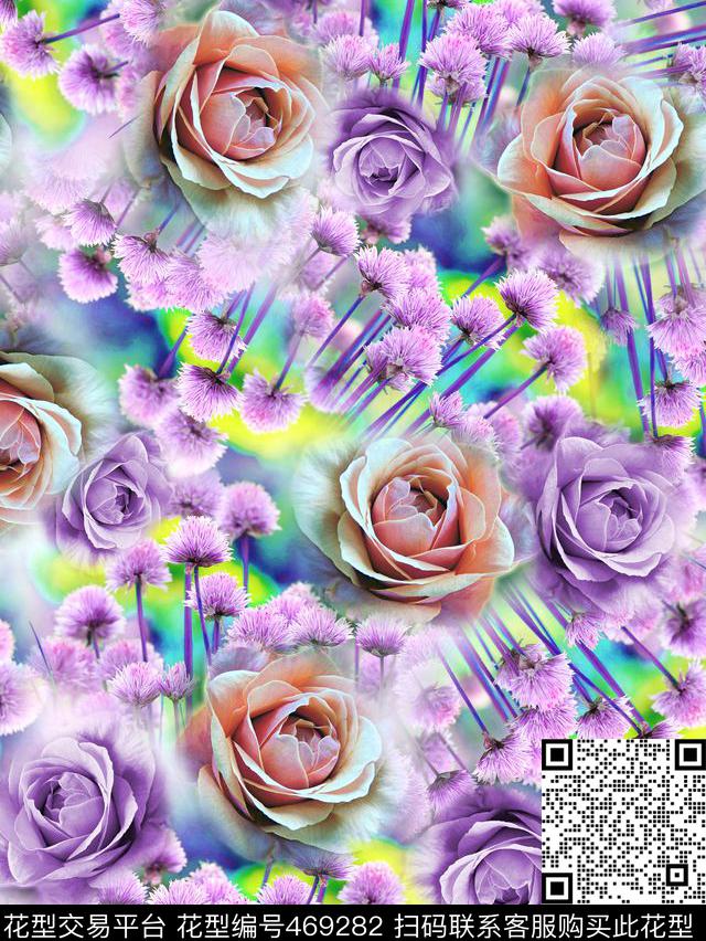 时尚花卉玫瑰数码印花华亿平台下载（图片编号: 469282） - 瓦栏（Walan）