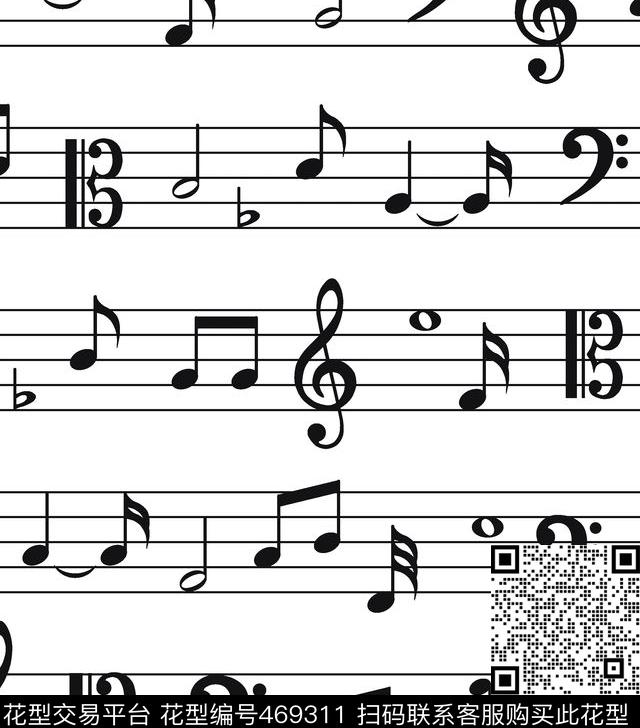 流行时尚音符五线谱传统印花华亿平台下载（图片编号: 469311） - 瓦栏（Walan）