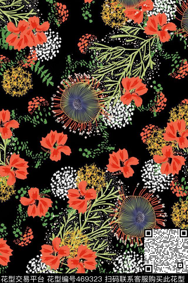 满版热带花卉专色底数码印花华亿平台下载（图片编号: 469323） - 瓦栏（Walan）