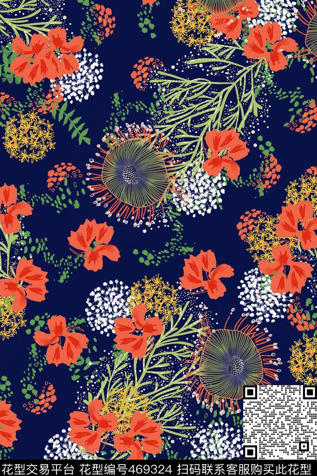 满版热带花卉专色底数码印花华亿平台下载（图片编号: 469324） - 瓦栏（Walan）