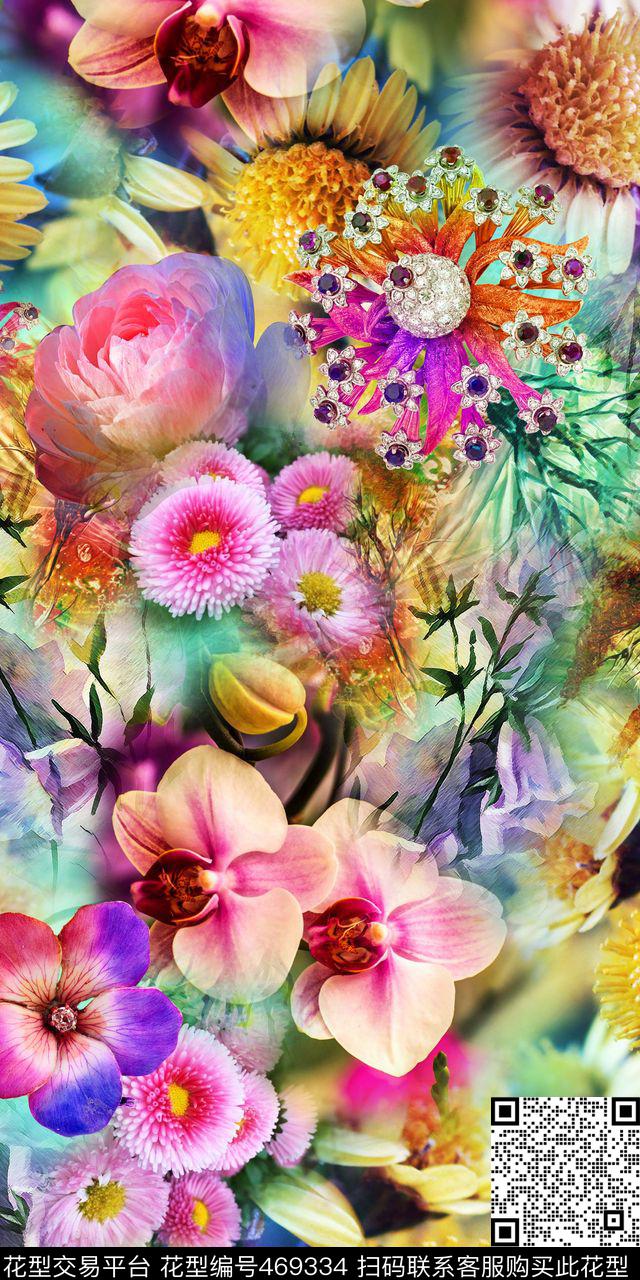 时尚抽象蝴蝶兰风景数码花卉数码印花华亿平台下载（图片编号: 469334） - 瓦栏（Walan）
