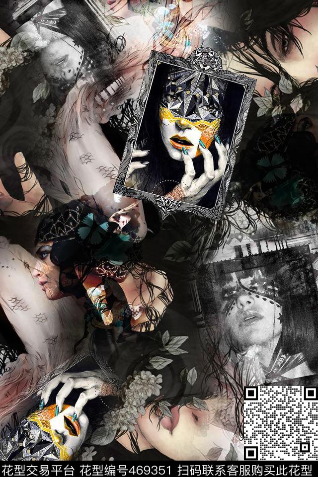 插画发丝人物数码印花华亿平台下载（图片编号: 469351） - 瓦栏（Walan）