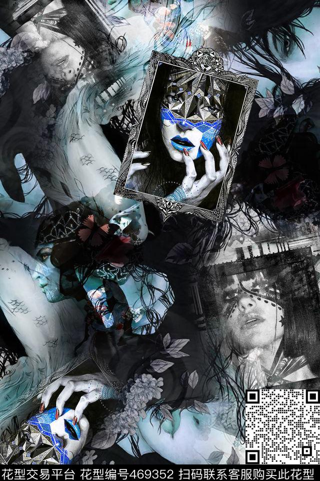 插画人物发丝数码印花华亿平台下载（图片编号: 469352） - 瓦栏（Walan）