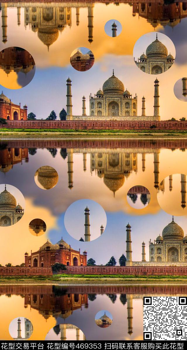 写实欧式建筑波点数码印花华亿平台下载（图片编号: 469353） - 瓦栏（Walan）