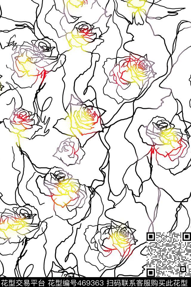 几何线条花卉数码印花华亿平台下载（图片编号: 469363） - 瓦栏（Walan）