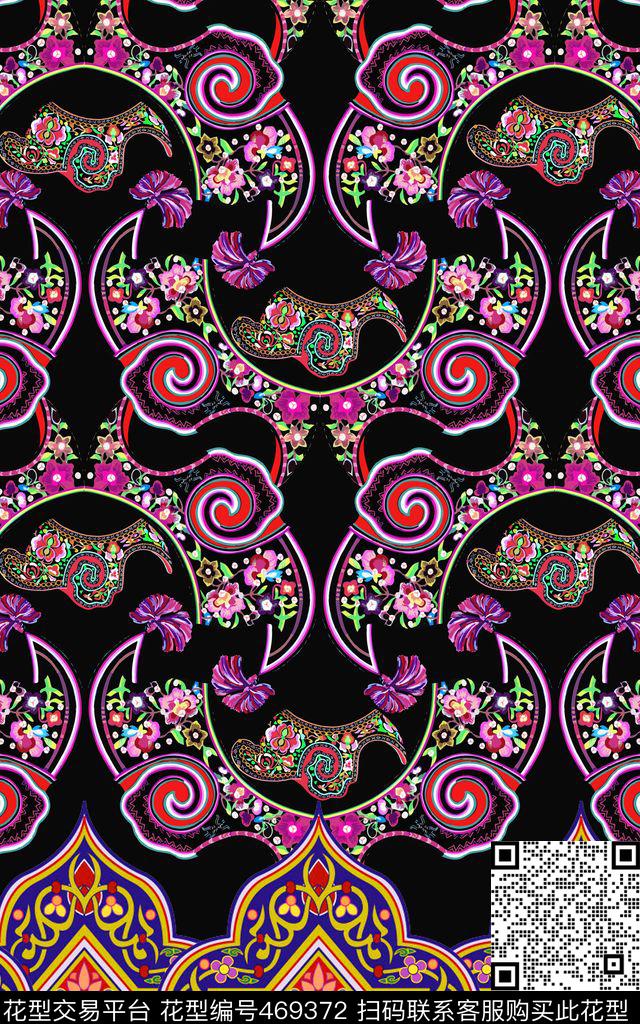 MAX-定位中国民族风古时尚定位鞋面花纹拼贴几何数码印花华亿平台下载（图片编号: 469372） - 瓦栏（Walan）