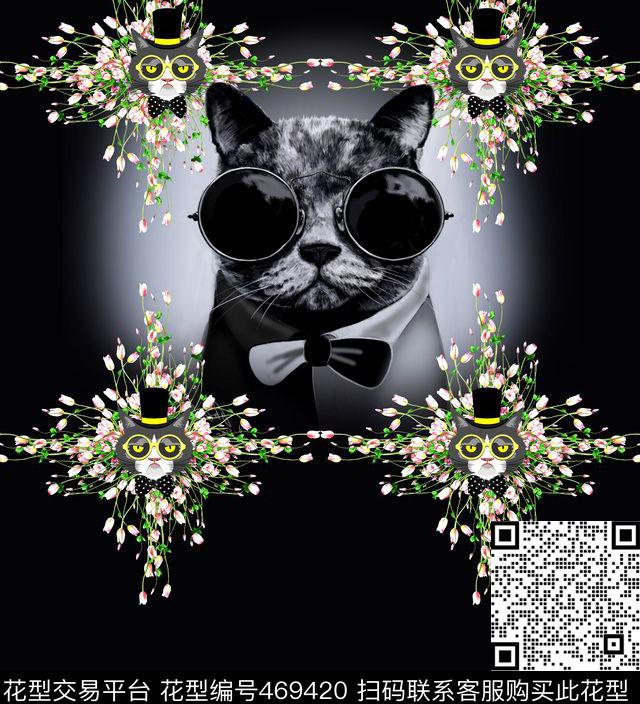 卡通猫先生印花时尚定位T恤数码印花华亿平台下载（图片编号: 469420） - 瓦栏（Walan）