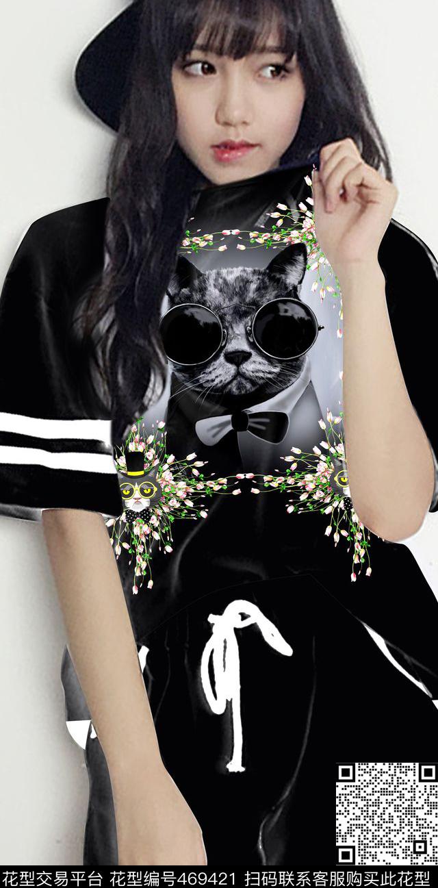 卡通猫先生印花时尚定位T恤数码印花华亿平台下载（图片编号: 469421） - 瓦栏（Walan）