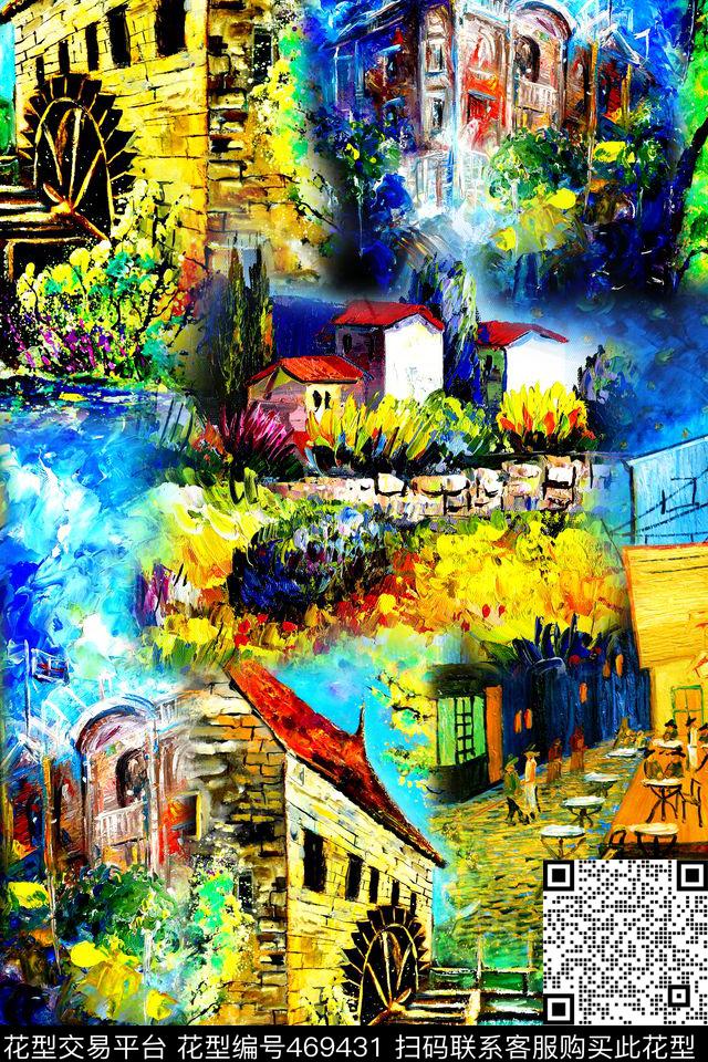 抽象炫彩油画数码印花华亿平台下载（图片编号: 469431） - 瓦栏（Walan）