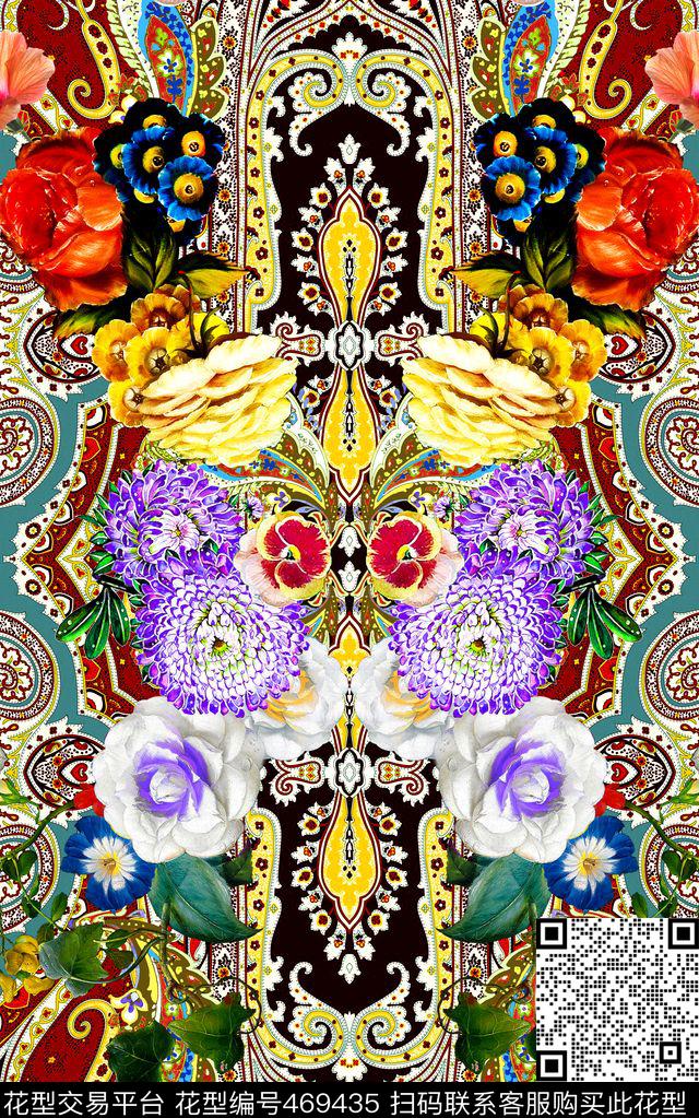 时尚佩斯利腰果花卉数码印花华亿平台下载（图片编号: 469435） - 瓦栏（Walan）