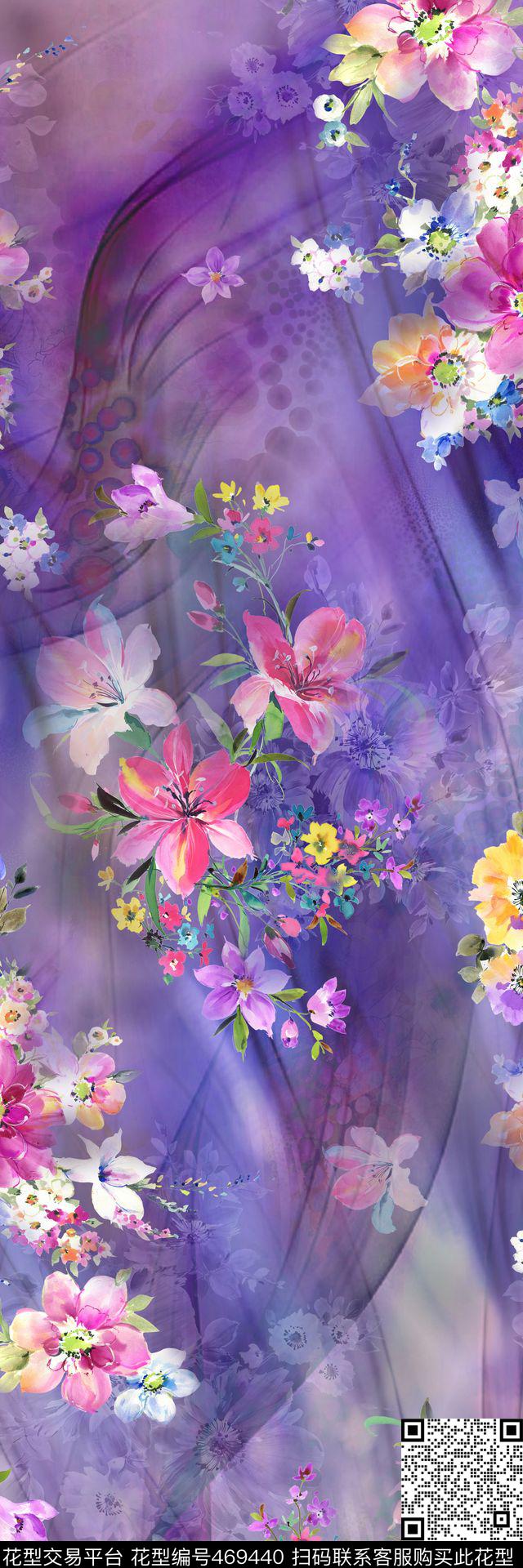 梦幻紫色花卉数码印花华亿平台下载（图片编号: 469440） - 瓦栏（Walan）