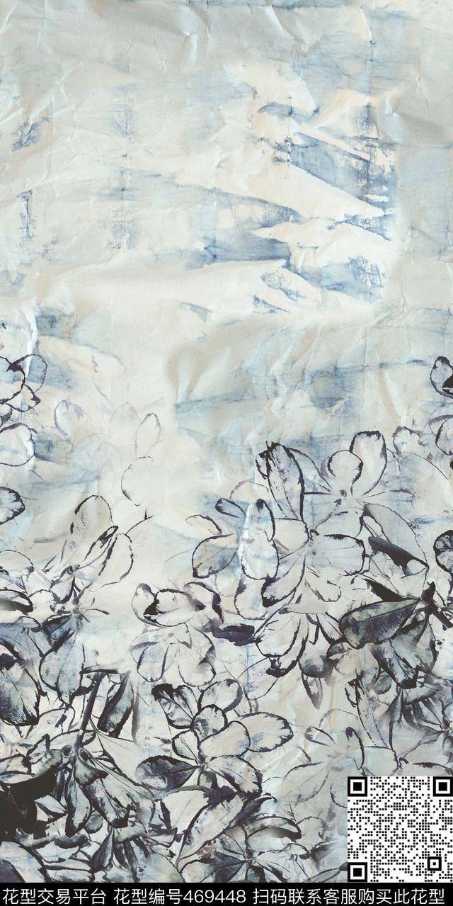 花卉水墨中国风数码印花华亿平台下载（图片编号: 469448） - 瓦栏（Walan）