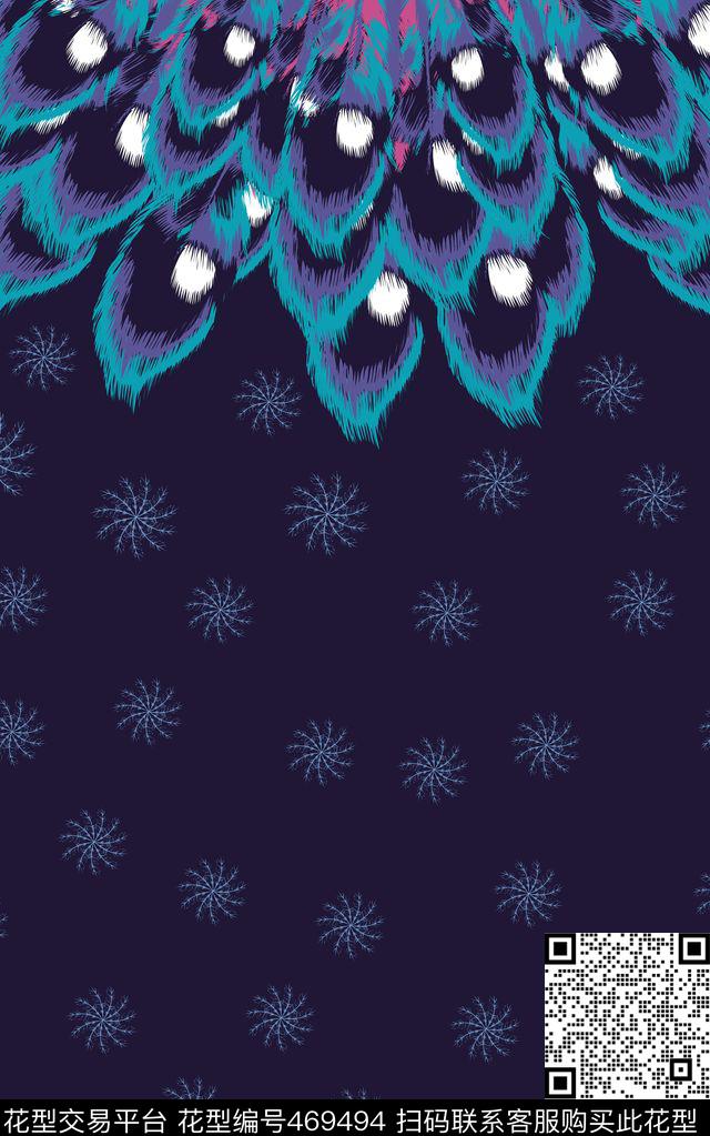 动物羽毛孔雀毛定位传统印花华亿平台下载（图片编号: 469494） - 瓦栏（Walan）