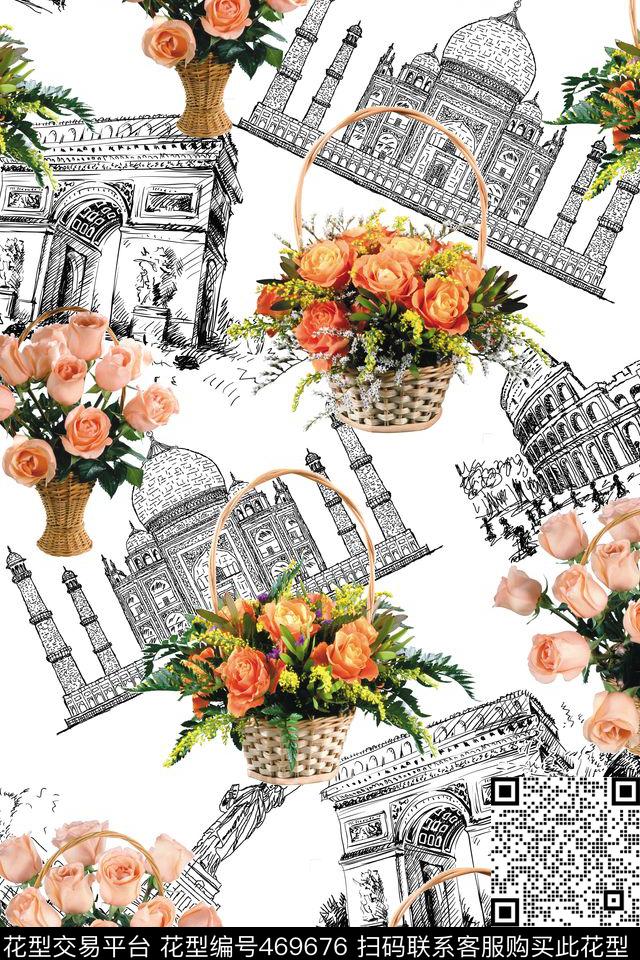 欧美风素描抽象名胜古迹欧式建筑欧美花卉花篮大牌时尚H【抽象】数码印花华亿平台下载（图片编号: 469676） - 瓦栏（Walan）