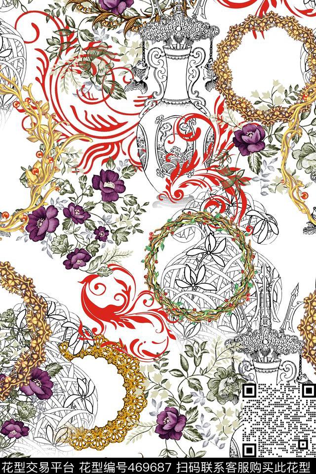 欧式宫廷风金花边工艺瓶传统印花华亿平台下载（图片编号: 469687） - 瓦栏（Walan）