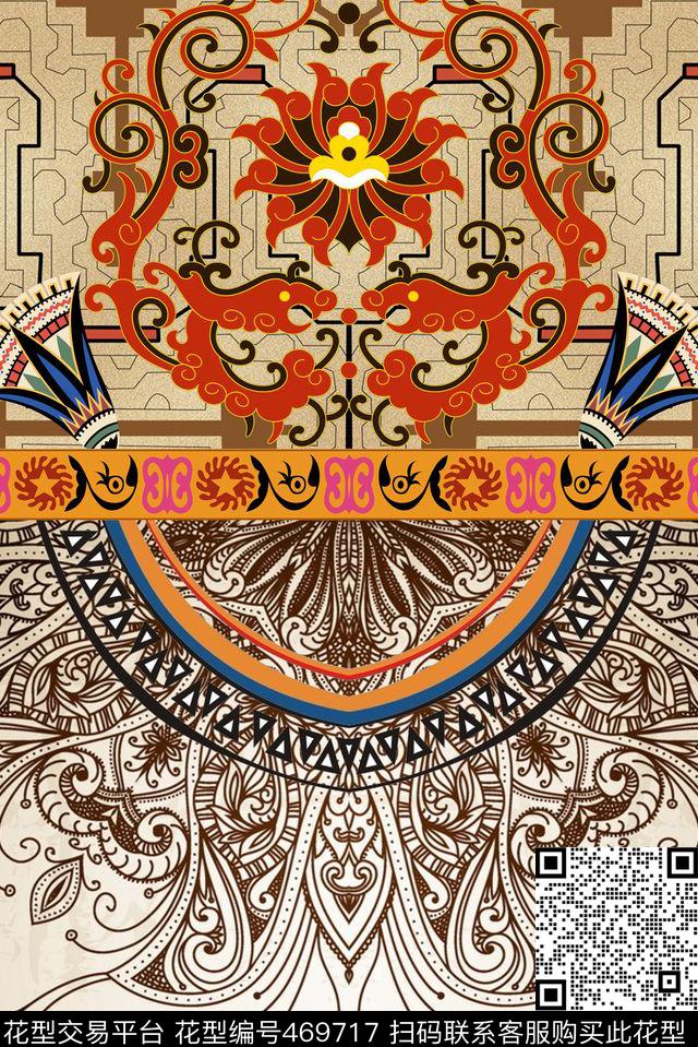 花纹佩斯利涡旋线拼接传统印花华亿平台下载（图片编号: 469717） - 瓦栏（Walan）