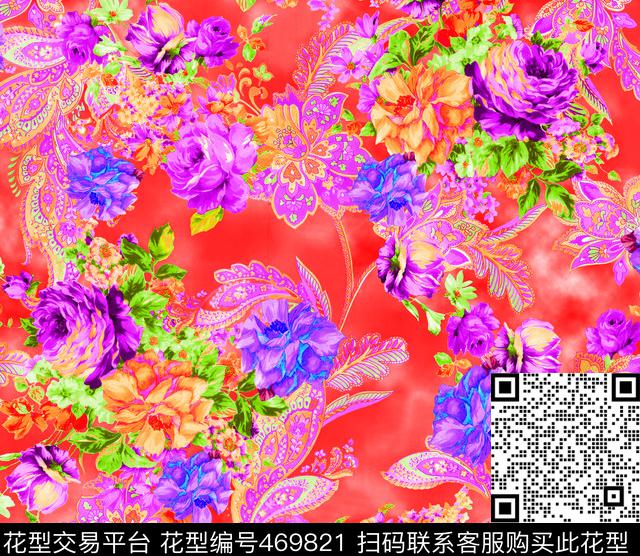 花卉潮流大牌女装数码印花华亿平台下载（图片编号: 469821） - 瓦栏（Walan）