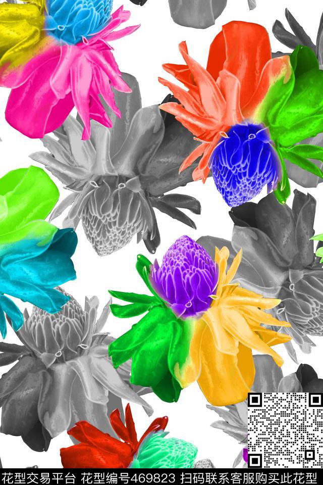 花卉潮流大牌绚丽兰花数码印花华亿平台下载（图片编号: 469823） - 瓦栏（Walan）
