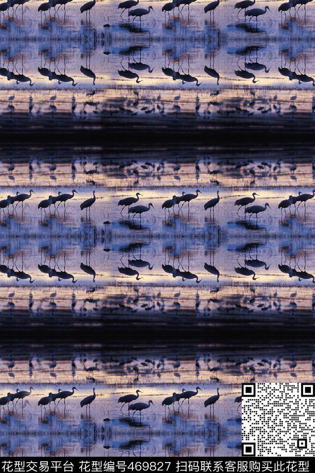 风景晚霞风景仙鹤丹顶鹤数码印花华亿平台下载（图片编号: 469827） - 瓦栏（Walan）