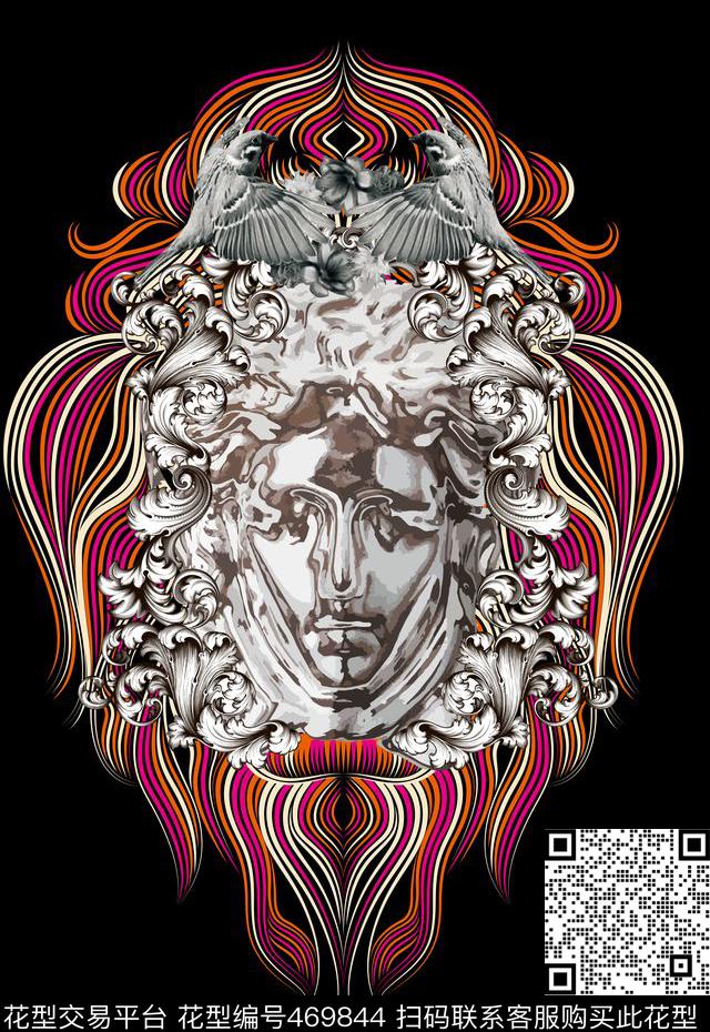 金属脸男装T恤卫衣欧式花边数码印花华亿平台下载（图片编号: 469844） - 瓦栏（Walan）