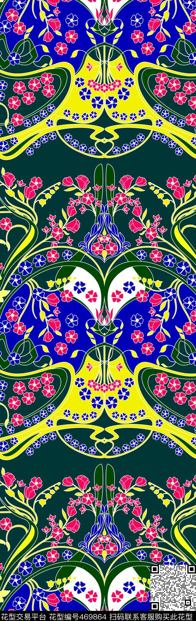 民族风花卉蓝色传统印花华亿平台下载（图片编号: 469864） - 瓦栏（Walan）