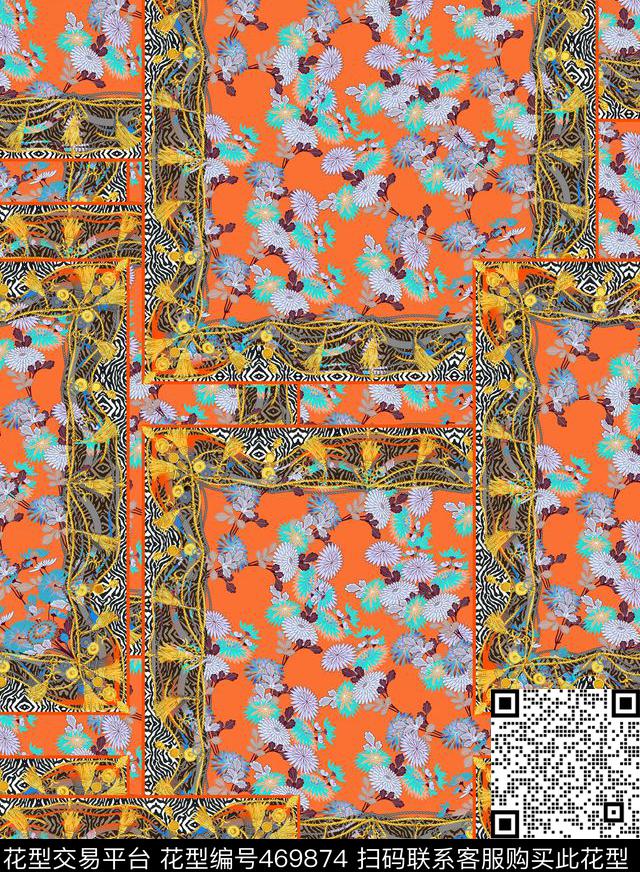 小碎花小菊花方巾拼接数码印花华亿平台下载（图片编号: 469874） - 瓦栏（Walan）