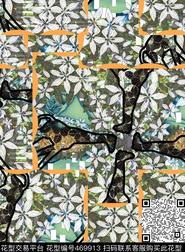 时尚手绘长颈鹿拼接数码印花华亿平台下载（图片编号: 469913） - 瓦栏（Walan）