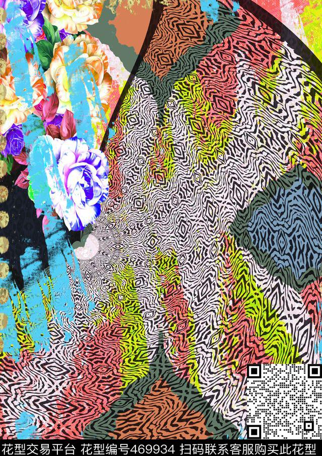 定位独副花卉欧式边框水彩泼墨喷溅数码印花华亿平台下载（图片编号: 469934） - 瓦栏（Walan）