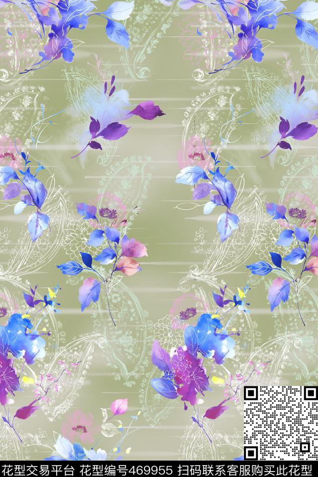 时尚梦幻手绘系列简笔腰果花花卉数码印花华亿平台下载（图片编号: 469955） - 瓦栏（Walan）