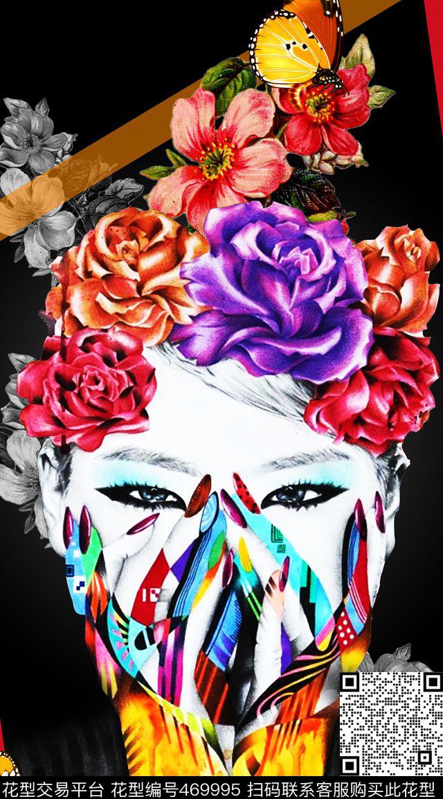 时尚时尚人物花卉数码印花华亿平台下载（图片编号: 469995） - 瓦栏（Walan）