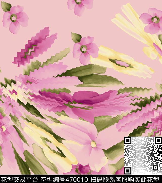 抽象扭曲花卉传统印花华亿平台下载（图片编号: 470010） - 瓦栏（Walan）