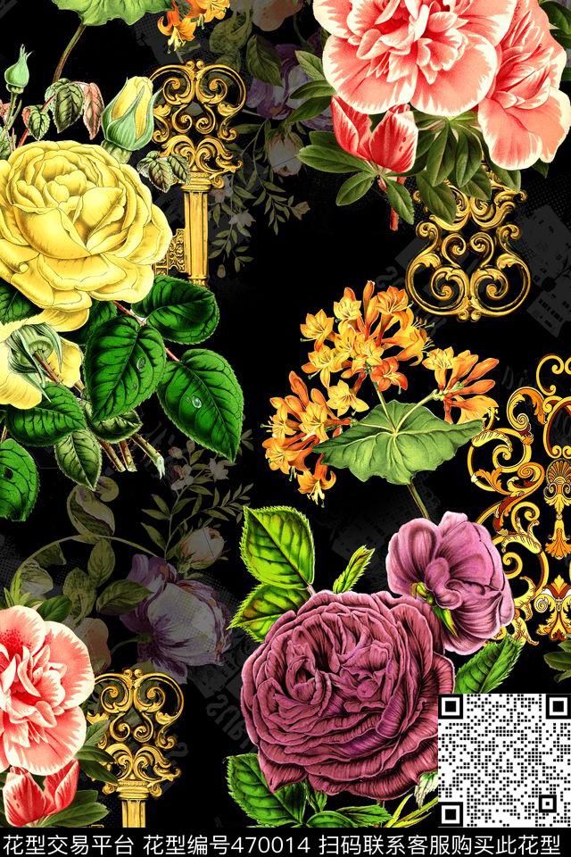 时尚手绘花卉数码印花华亿平台下载（图片编号: 470014） - 瓦栏（Walan）