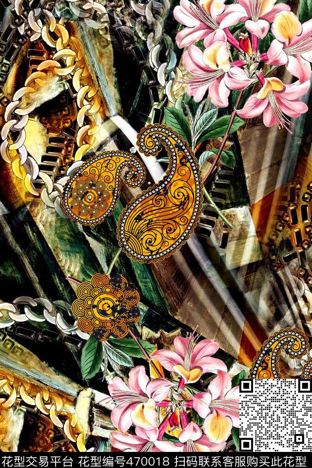 铁链腰果花卉数码印花华亿平台下载（图片编号: 470018） - 瓦栏（Walan）