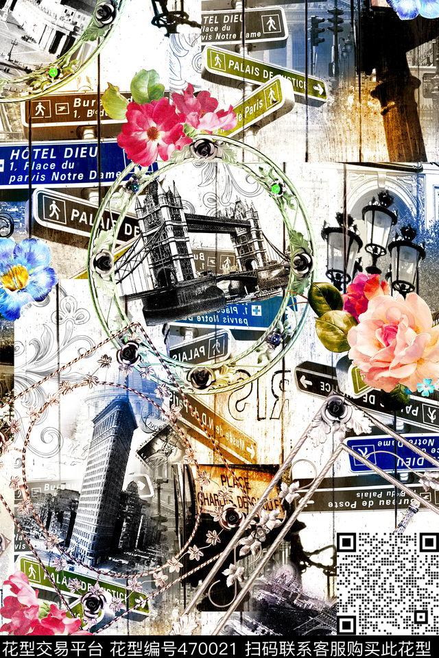 欧式巴黎风情建筑数码印花华亿平台下载（图片编号: 470021） - 瓦栏（Walan）
