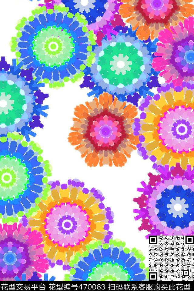 手绘圆形图腾女装数码印花华亿平台下载（图片编号: 470063） - 瓦栏（Walan）