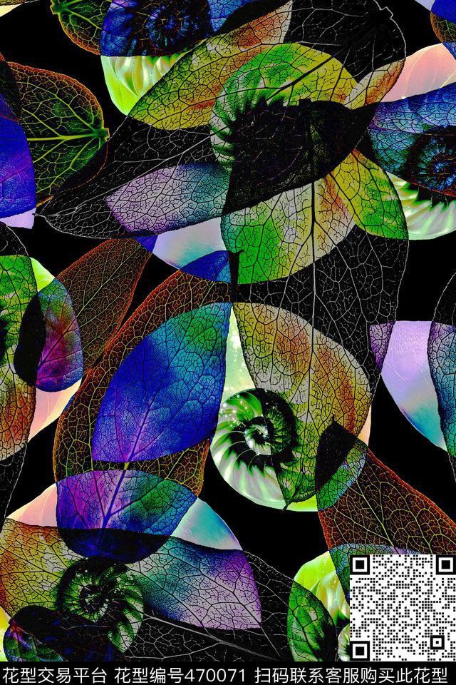 抽象创意服装面料树叶数码印花华亿平台下载（图片编号: 470071） - 瓦栏（Walan）