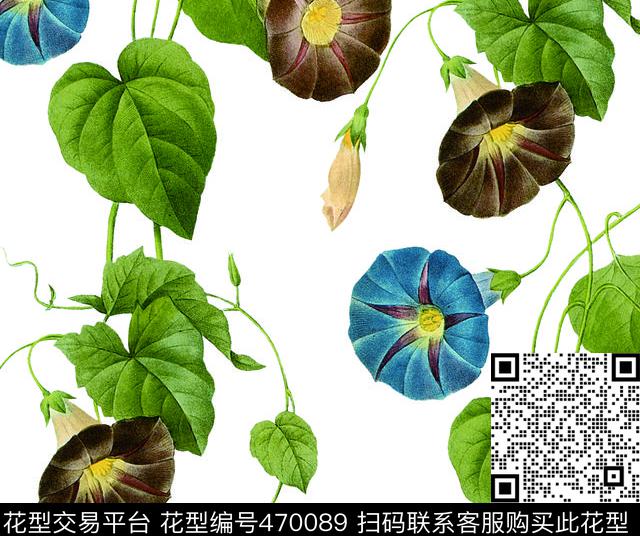 花藤喇叭花牵牛花数码印花华亿平台下载（图片编号: 470089） - 瓦栏（Walan）