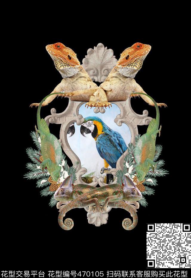 大牌男装动物蜥蜴时尚定位数码印花华亿平台下载（图片编号: 470105） - 瓦栏（Walan）