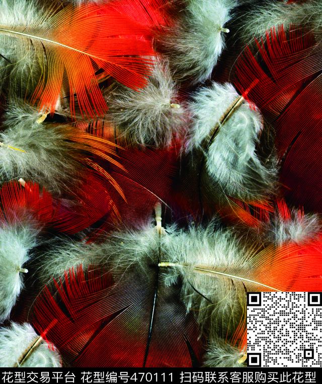 羽毛动物皮毛红色羽毛数码印花华亿平台下载（图片编号: 470111） - 瓦栏（Walan）