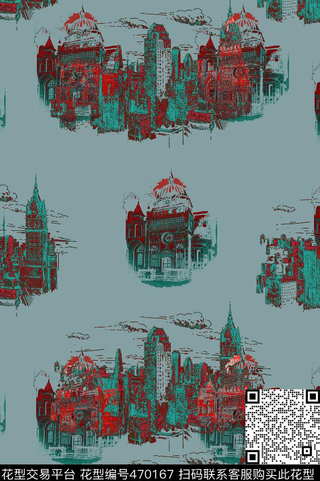 抽象欧式建筑创意服装面料数码印花华亿平台下载（图片编号: 470167） - 瓦栏（Walan）