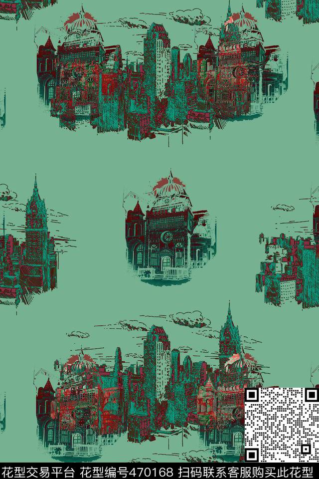 抽象欧式建筑创意服装面料数码印花华亿平台下载（图片编号: 470168） - 瓦栏（Walan）