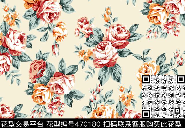 复古花卉花朵花卉数码印花华亿平台下载（图片编号: 470180） - 瓦栏（Walan）