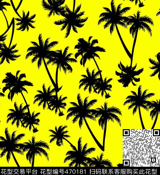 流行时尚手绘椰子树泳装印花传统印花华亿平台下载（图片编号: 470181） - 瓦栏（Walan）